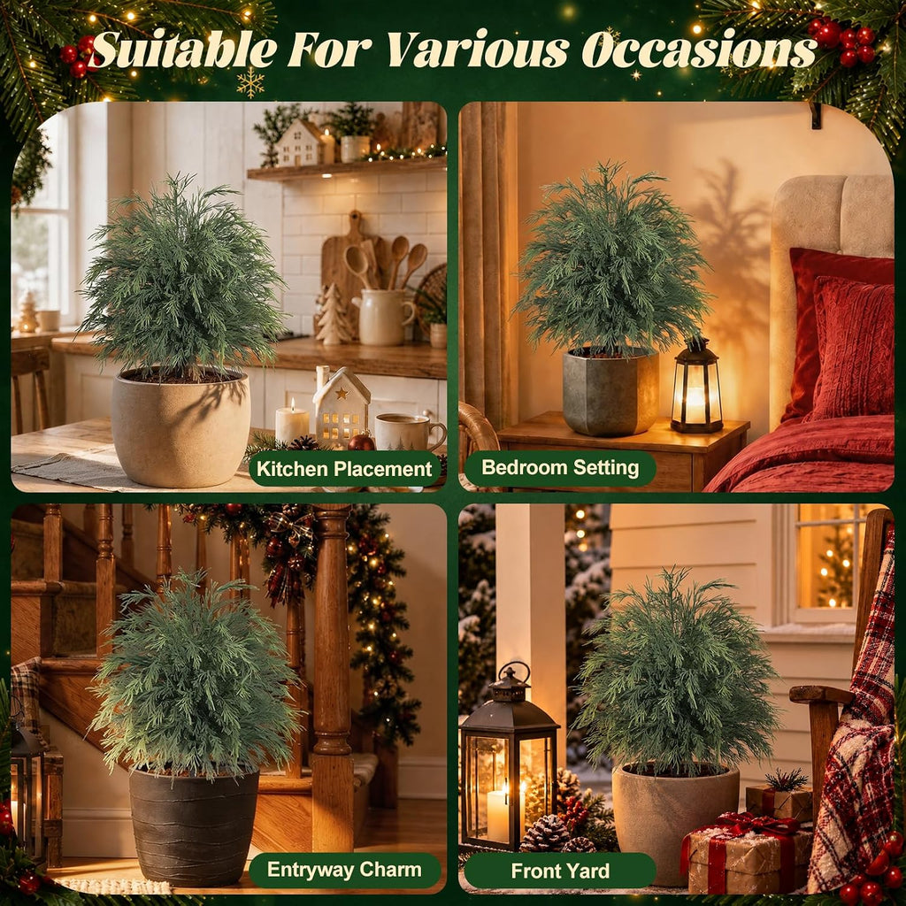 Yangrass 2PCS Arborvitae Cedar Topiary Trees with Spike, Christmas Decor
