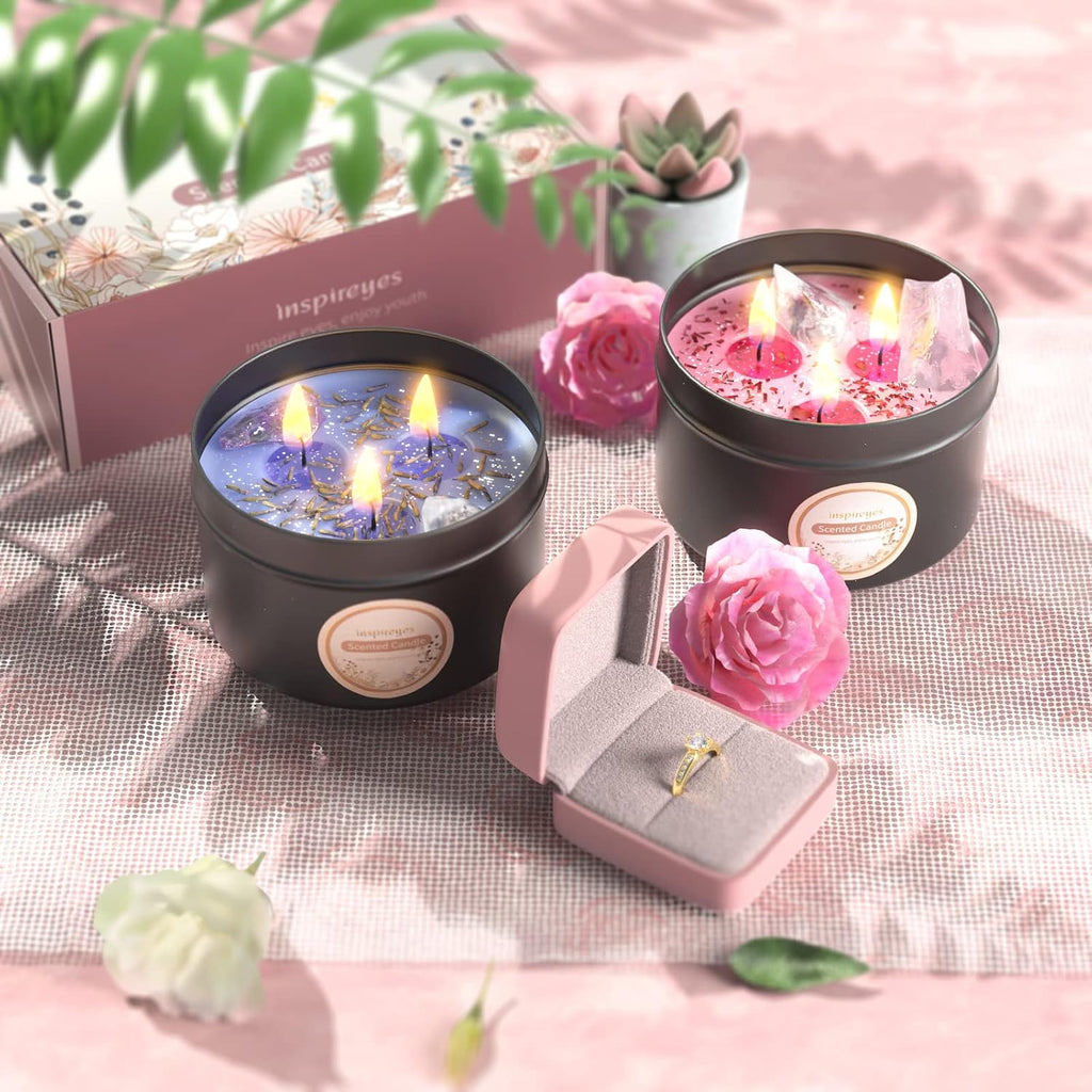 Crystal Soy Candles Set, 3 Wick 19 oz Soy Wax Scented Candle for Meditation
