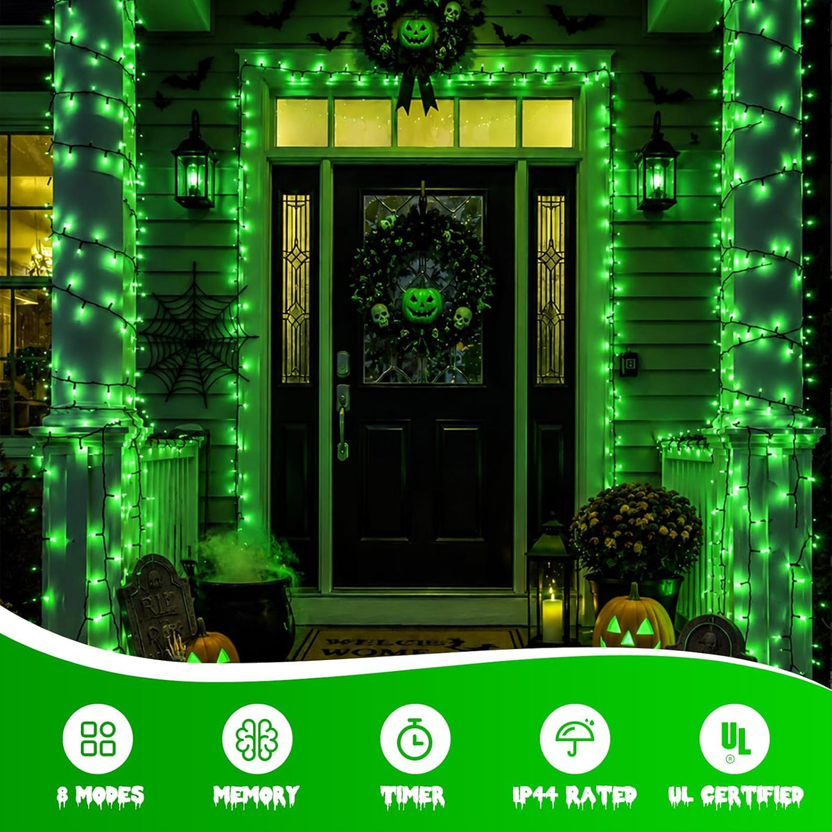 YEGUO 500 LED Green String Lights Outdoor Waterproof - 165 Ft Green Halloween Lights Indoor with 8 Modes Twinkle Christmas Tree Lights for Garden Patio Party Holiday