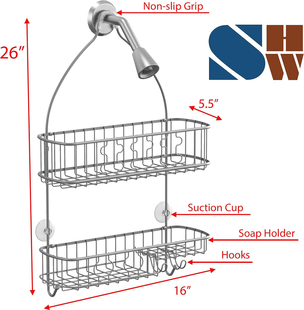 Simple Houseware Bathroom Hanging Shower Head Caddy Organizer, Silver