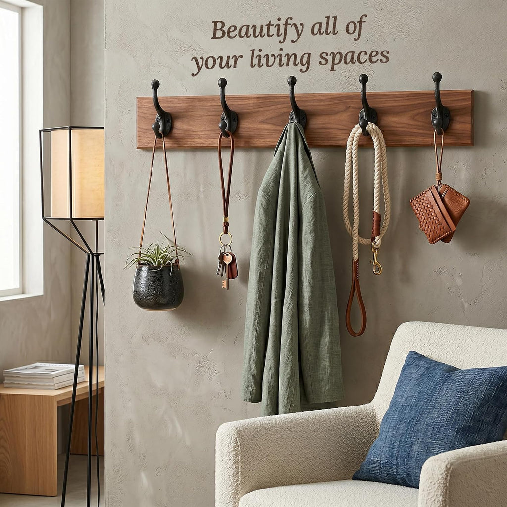 My Fancy Farmhouse Rustic Cast Iron Coat Hooks (10 Pack) Wall Mounted Farmhouse Decorative Wall Hooks, Vintage Hooks for Hanging Coats, Bags, Hats, Towels (Antique Black)