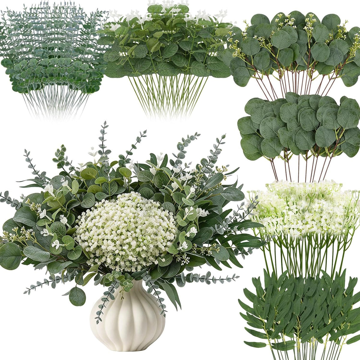 170 Pcs Fake Greenery Eucalyptus Stems Centerpieces for Tables Vase Decor