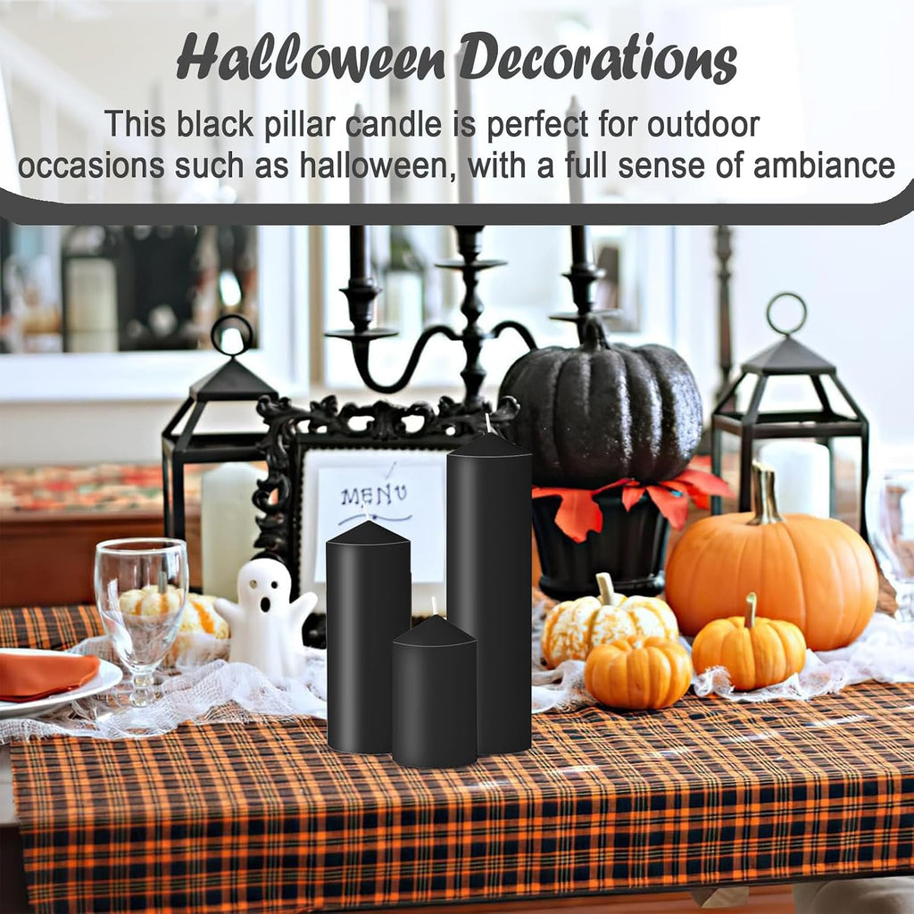 18 Pcs Black Pillar Candles Bulk Set，Hurricane Candles，3 Different Lengths (6 Each)，Dripless Unscented Smokeless，Gives You a Better Atmosphere When Organizing Wedding or Event Party.