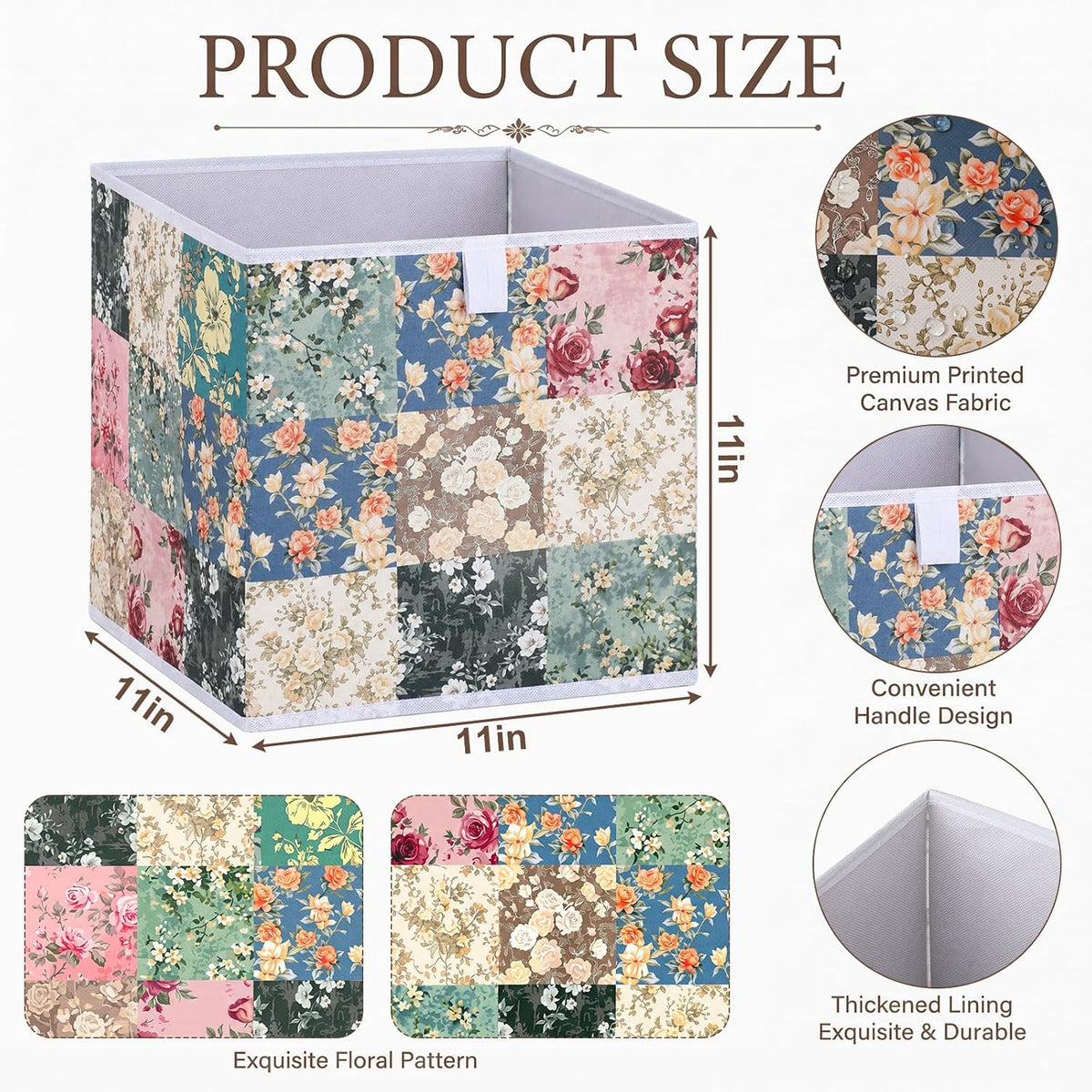 Yookeer 6 Pcs Green Floral Cube Storage Bin 11" Foldable Basket with Handle