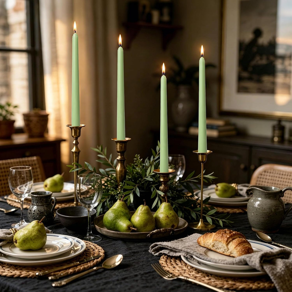 Viyffo Taper Candles, 10 Inch, 4 Pack, Sage Green – Unscented, Smokeless