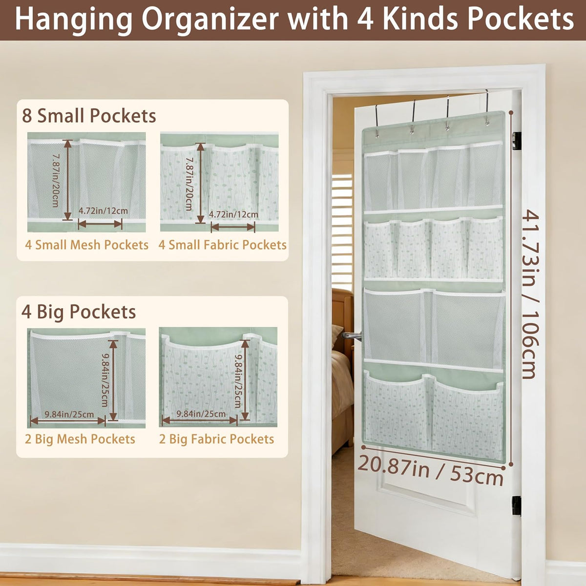 2 Pack- 12 Pocket Over Door Hanging Storage Organizer with 4 Kinds Pouch,Back of Closet Hanging Shelf Storage Organization for Sock,Hat,Underwear,Behind Door Caddy in Bedroom,Bathroom,Entrance,Dorm,RV