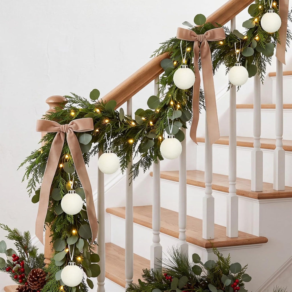 Ivory Velvet Christmas Ornaments Set,15-Pack Flocked Christmas Tree Ball