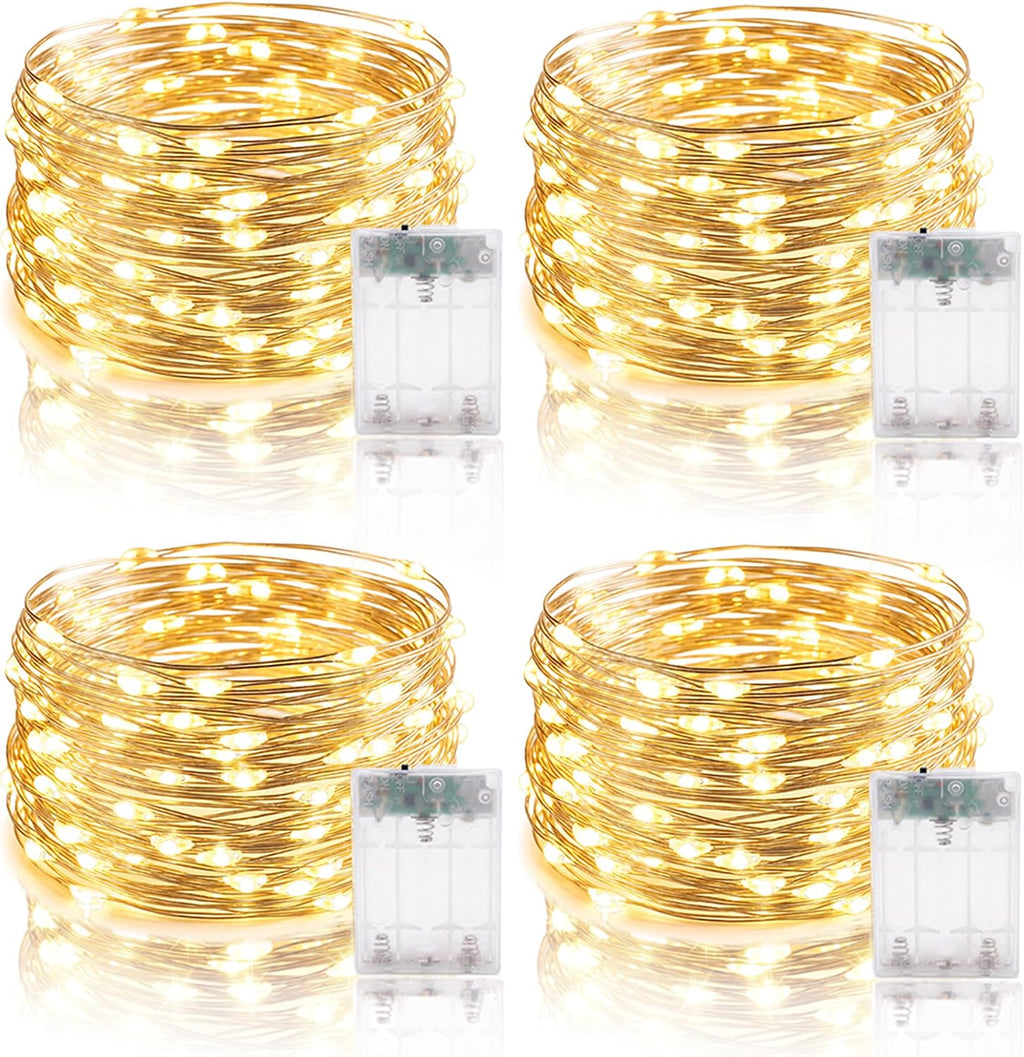 Adamonda 4 Pack Twinkle Fairy Lights Battery Operated,80FT Total (20FT per Strand), 240 Mini LEDs, IP65 Waterproof String Lights for Bedroom Christmas Party Indoor & Outdoor Decoration(Warm White)