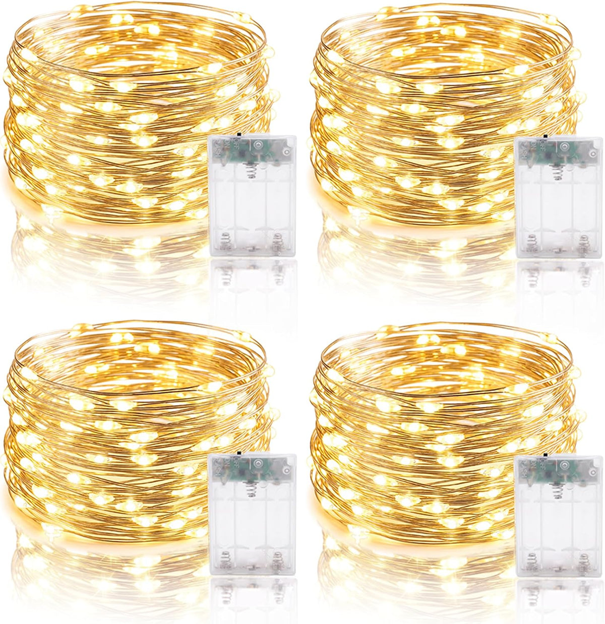 Adamonda 4 Pack Twinkle Fairy Lights Battery Operated,80FT Total (20FT per Strand), 240 Mini LEDs, IP65 Waterproof String Lights for Bedroom Christmas Party Indoor & Outdoor Decoration(Warm White)