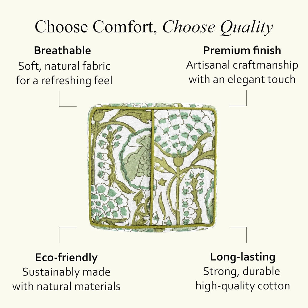 CPC 100% Cotton Ruffle Block Print Tissue Box Cover, Agate Green