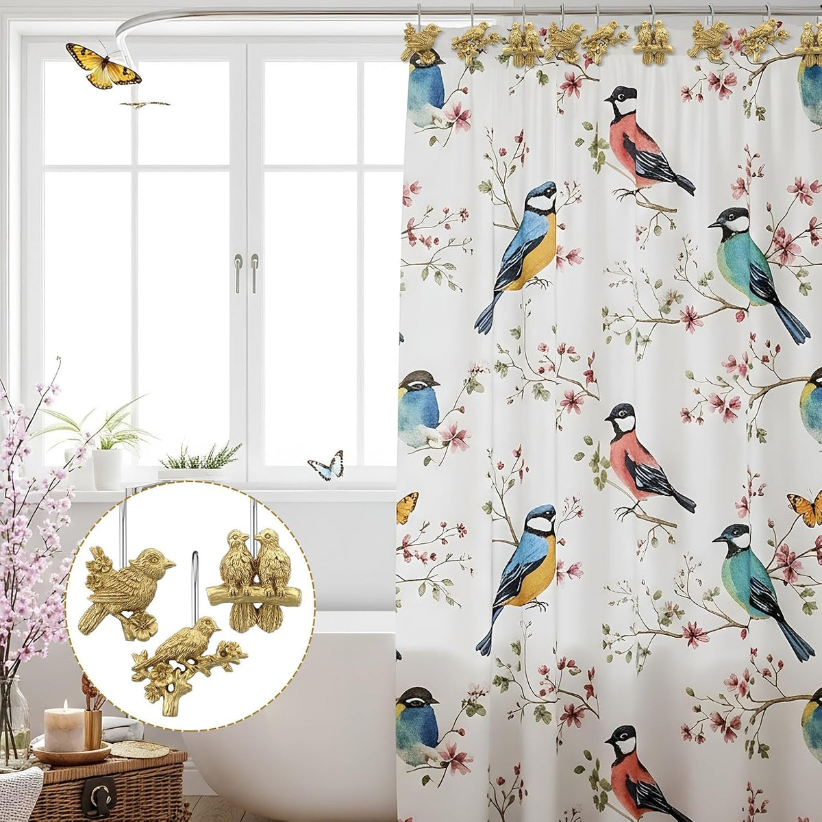Amyhill 12pcs Gold Bird Shower Curtain Hooks Vintage Bathroom Antique Decor