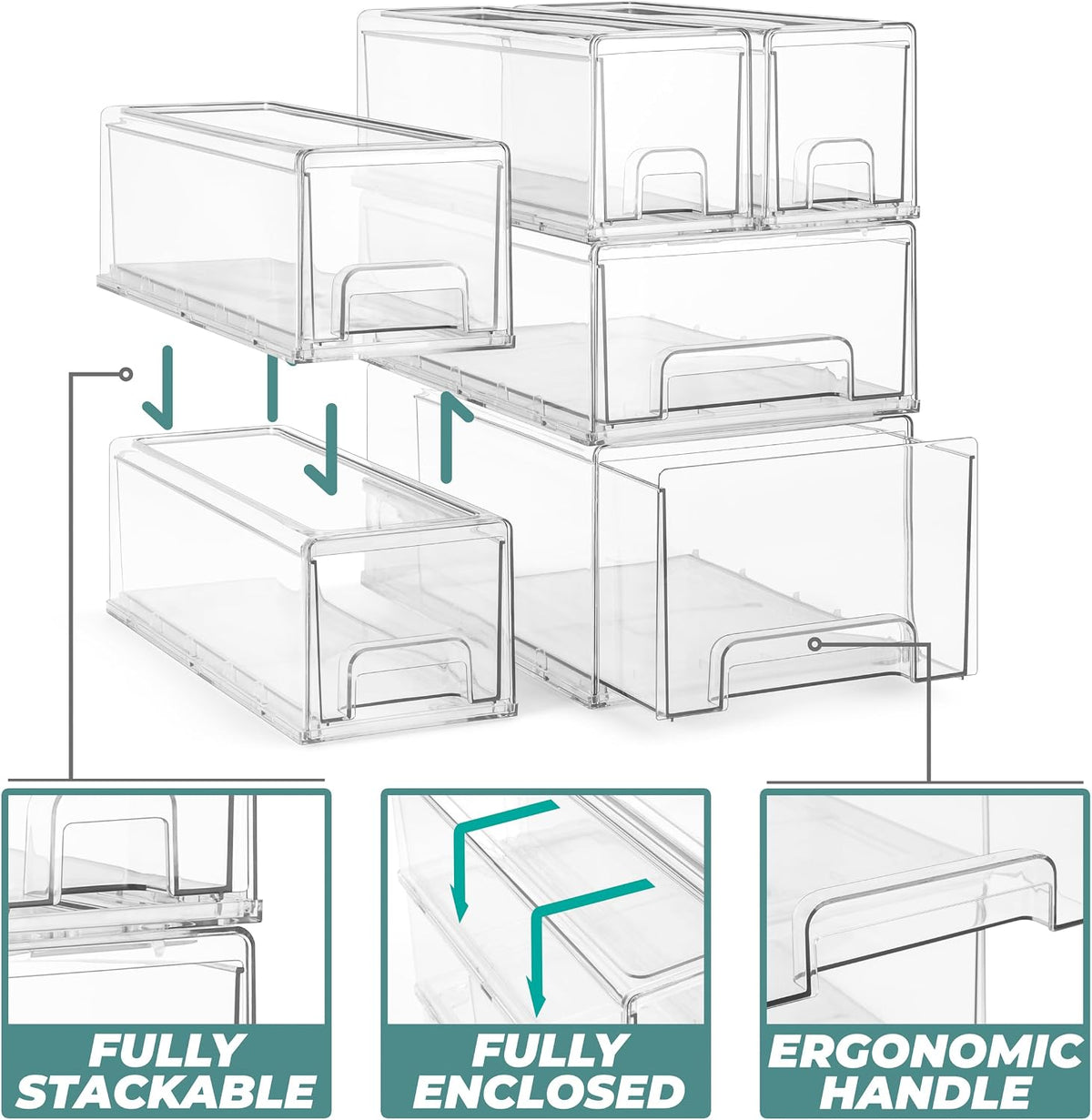 Sorbus Medium Clear Stackable Storage Drawers, Plastic Storage Drawers with Handles, Craft, Clothes, Medicine, Makeup, Closet, Art Supply, Bathroom, Shoe, Toy Storage Organizer (2 Pack)