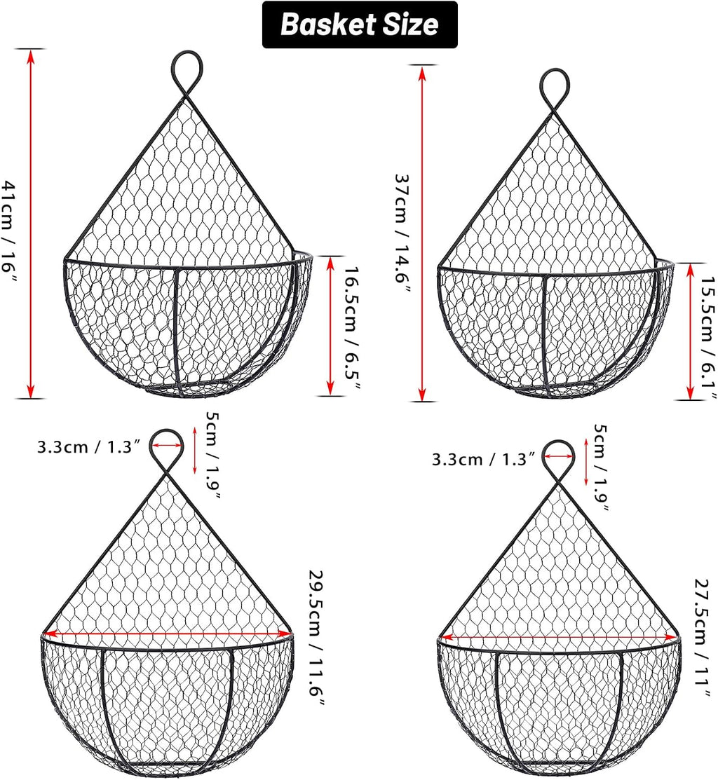 BSTKEY Set of 2 Hanging Black Metal Fruit Vegetable Baskets
