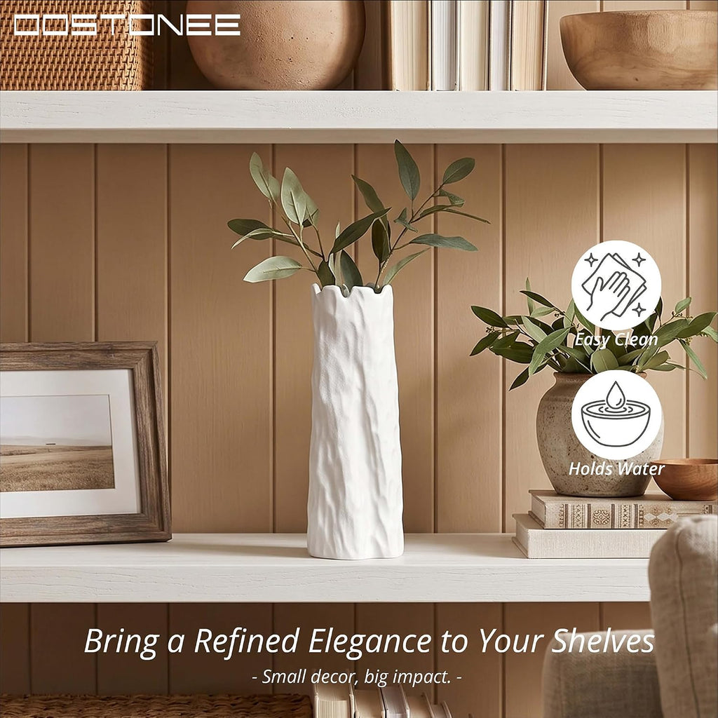 White Unique Vase for Home Decor - Organic Nature Shape for Boho Home Decor, Flower Vase for Modern Farmhouse Living Room, Entryway Table Decor, Bookshelf (10.7 inch