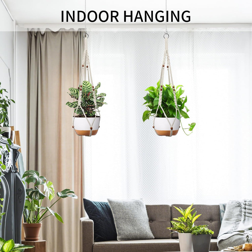 Macrame Plant Hanger - Fits 6-15 Inch Pots, Set of 2, Ivory