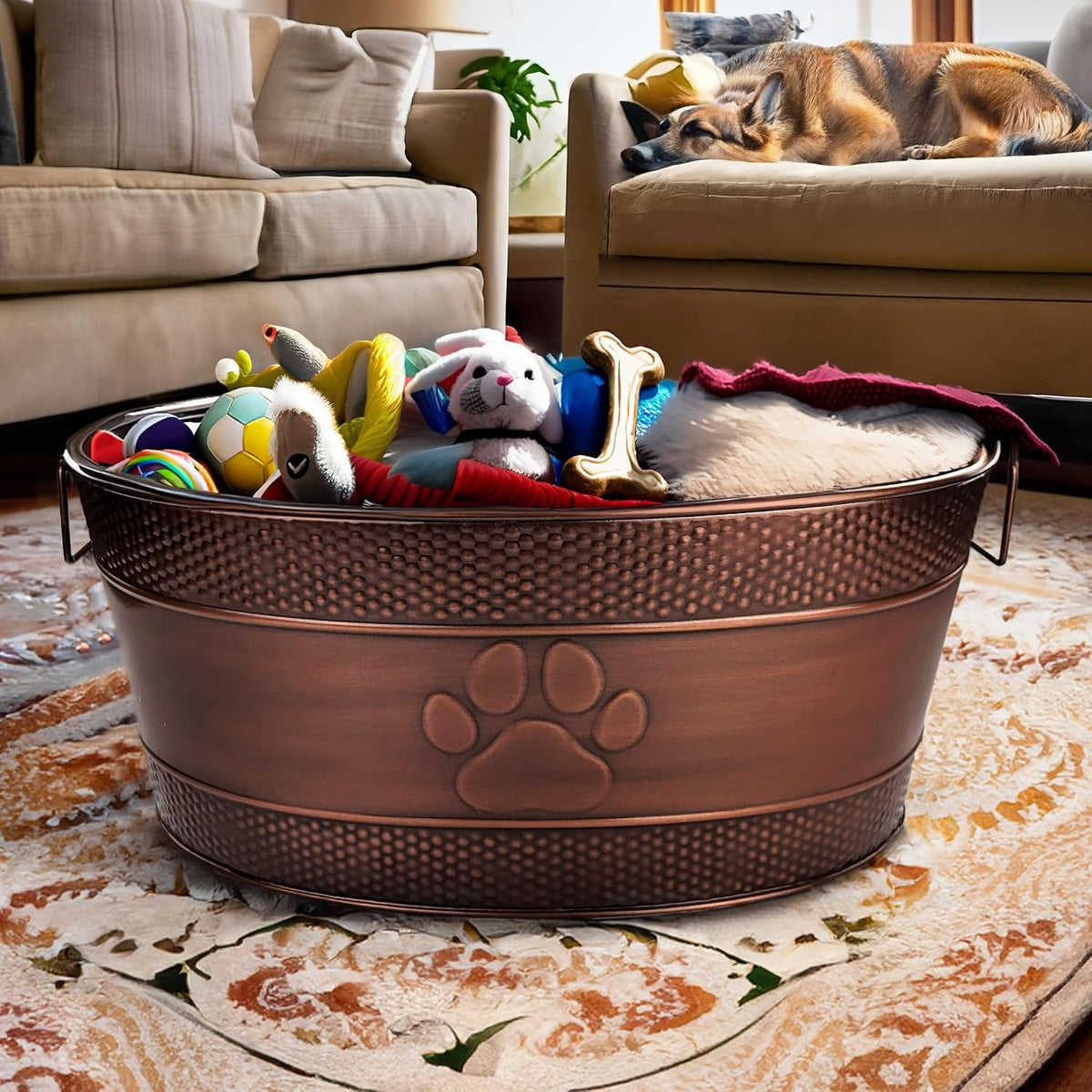 BREKX Copper Metal Dog Toy Storage Bin, Indestructible, Large