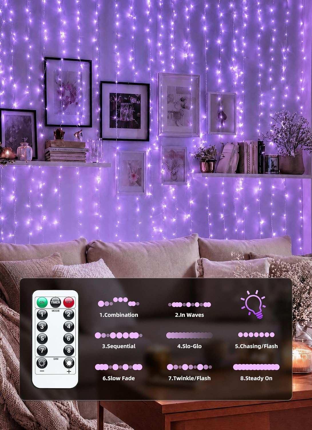 Brightown 300 LED Purple Fairy Lights, 9.8ft x 9.8ft Halloween String Light