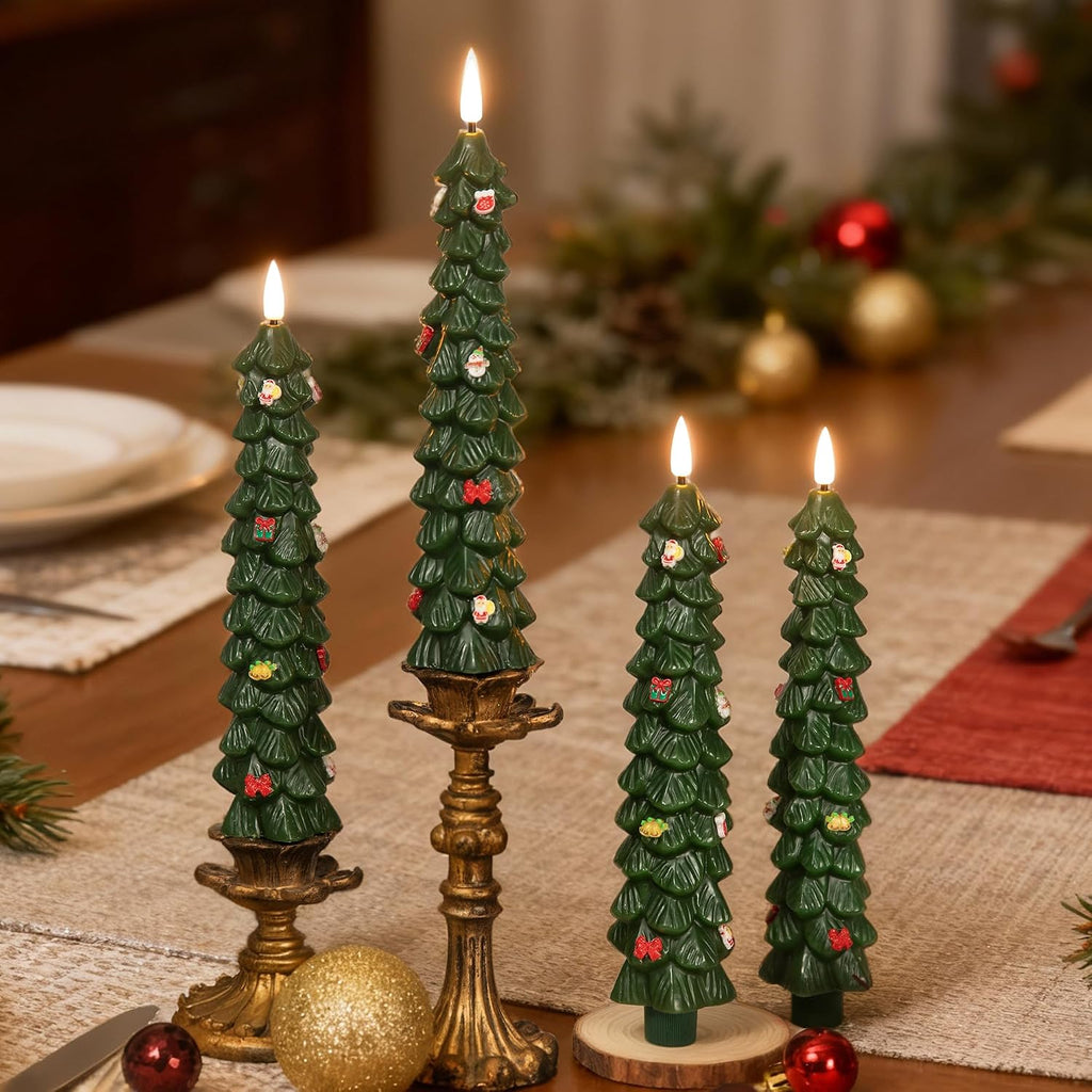 LUSHARBOR Christmas Tree Candles, 4 Pack Flameless Taper Candles 9.8"