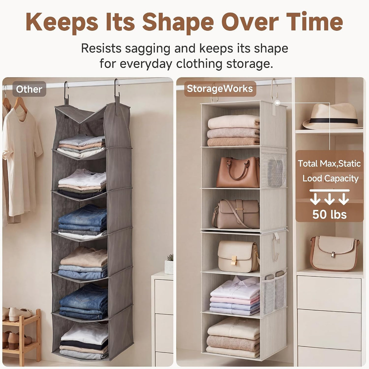 StorageWorks Hanging Closet Organizer, 6-Shelf with 2-in-1 Design