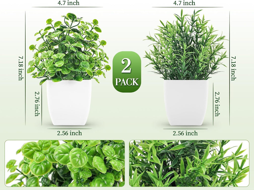 2 Pack Small Fake Plants, Potted Eucalyptus Bathroom Home Decor Indoor