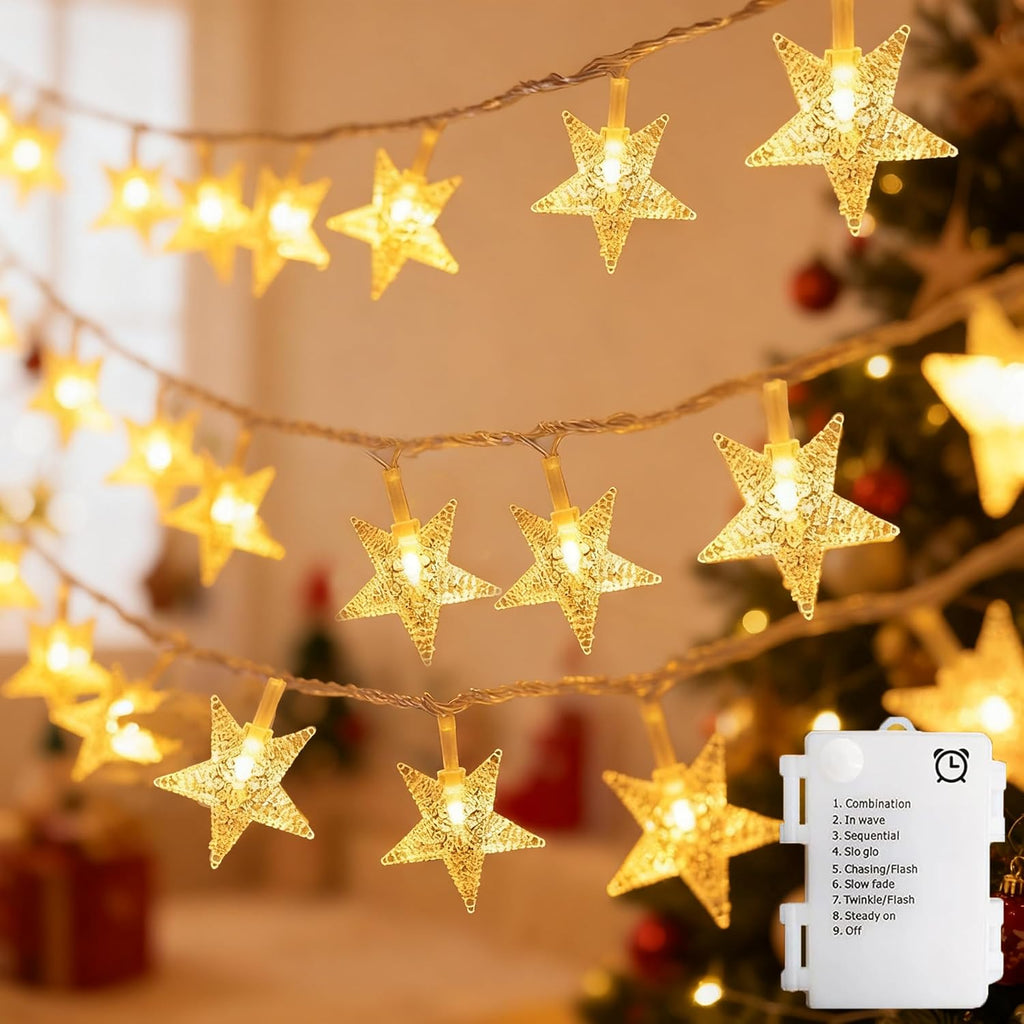 echosari 158IN Star String Lights Battery Operated Auto Timer Warm White