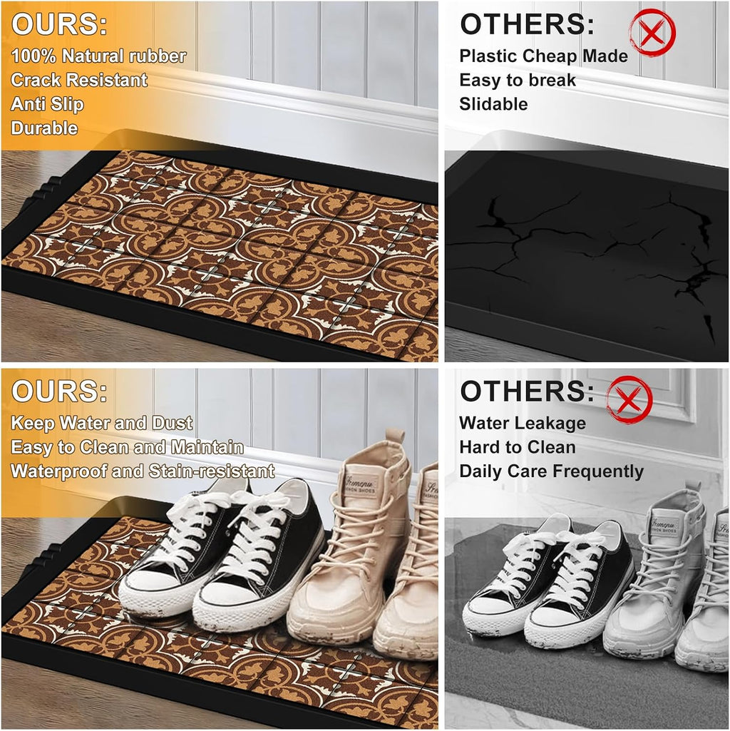 BEHERO Boot Tray Shoe Mat Decorative Patterned, Rubber Boot Matt Tray Indoor and Outdoor Use, 16" x27.5" Shoe Cleaning Mat Non-Slip, Shoe Storage Waterproof with Artistic Prints for Entryway(Brown)