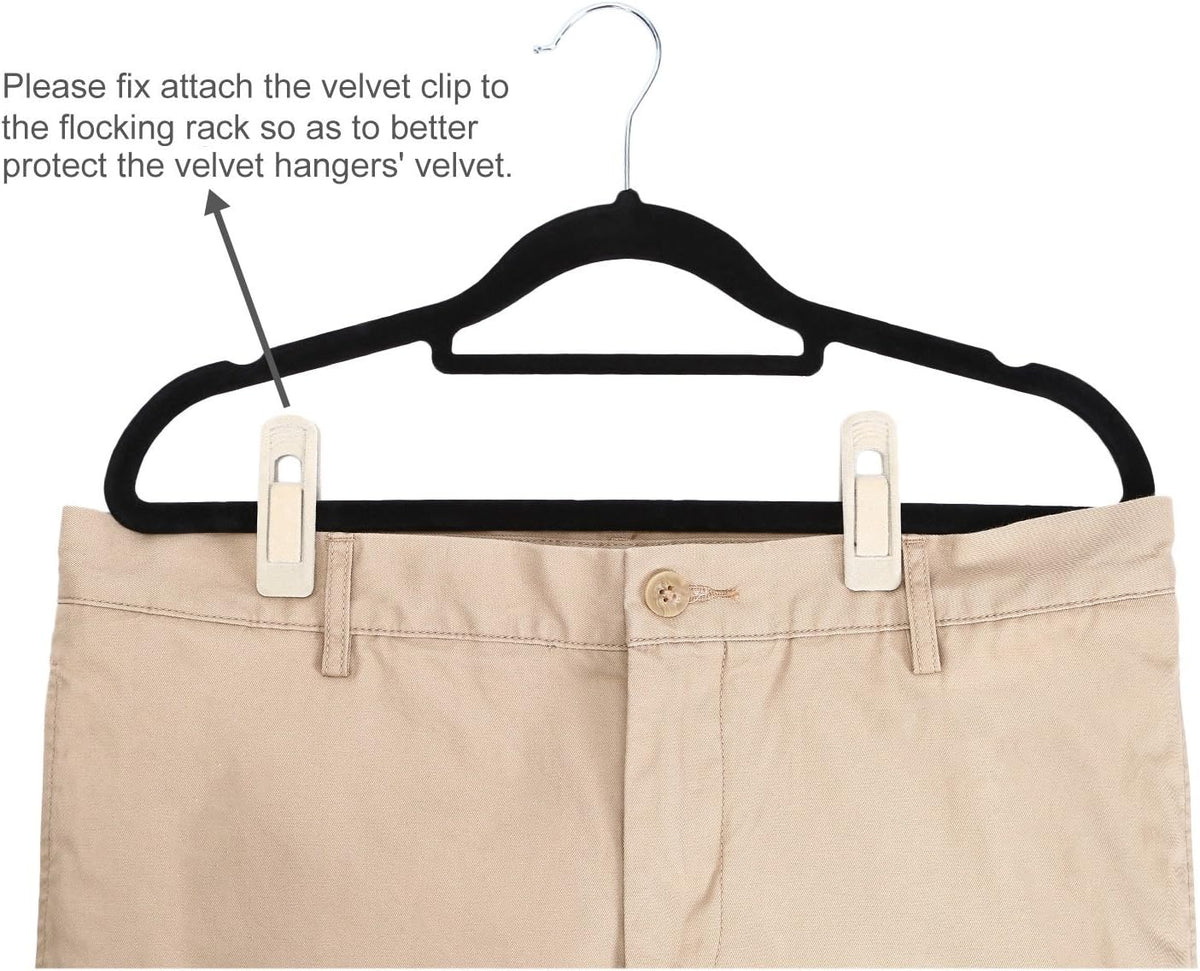 Velvet Hangers Clips, 20 Pack Ivory Pants Hanger Velvet Clips