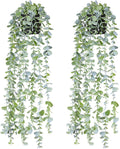 Fake Hanging Plants Eucalyptus Potted Artificial Plant Small Faux Ivy Vines Decor for Floating Shelf Kitchen Bathroom Cabinets Indoor Outdoor Pack of 2 23.6 Inches Long