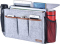Zafit Bedside Caddy, Large Size Storage Organizer with 8 Pockets - Perfect for Magazine, Remotes, Phone (13.4'' x 18.1'', Light Grey)