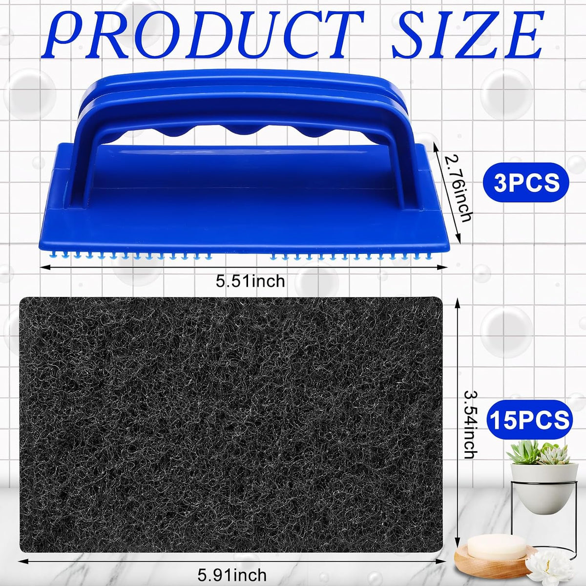 Maxdot 18 Pcs Sponges with Handle Scrub Pad for Tile, Blue and Black