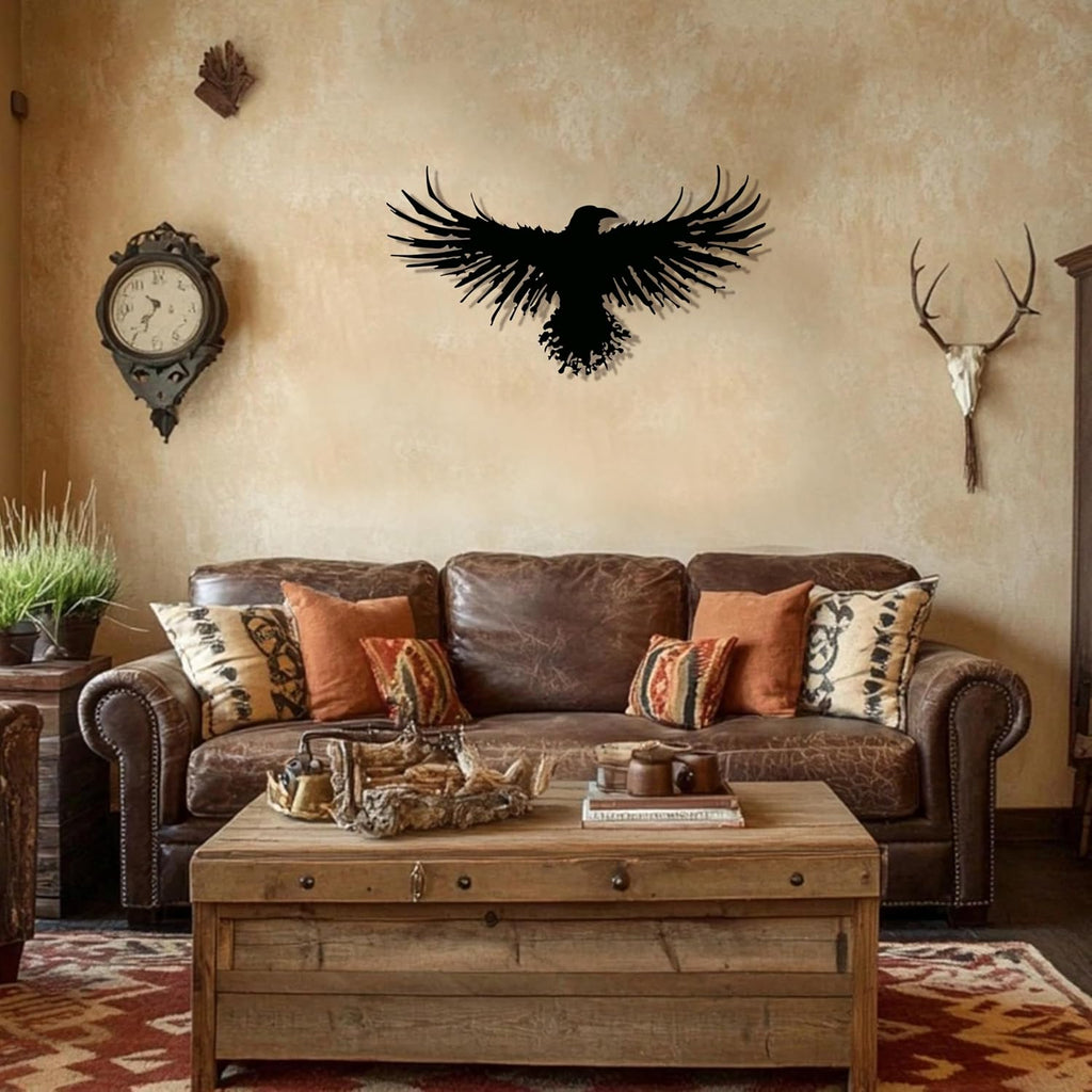 Metal Raven Wall Art, 3D Viking Crow Decor for Gothic Home, Black Outdoor