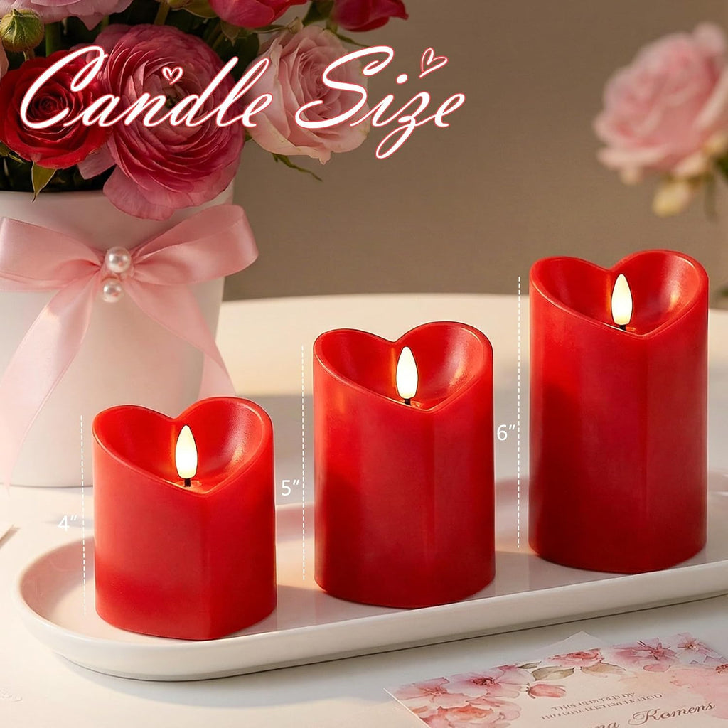 Valentines Day Flameless Candles with Remote, Heart Shaped LED Candles