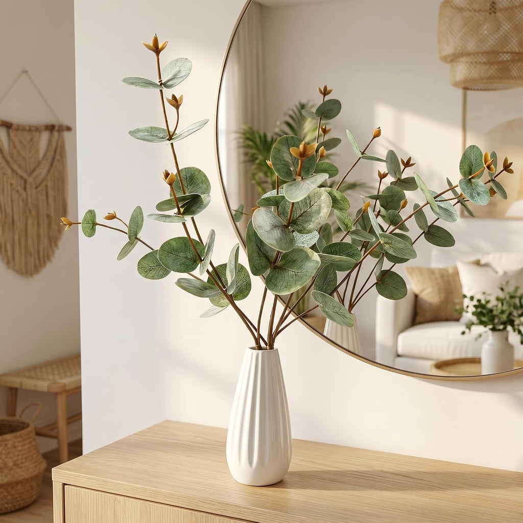 Artificial Eucalyptus Stems with Ceramic Vase for Home Decor,Sage Green
