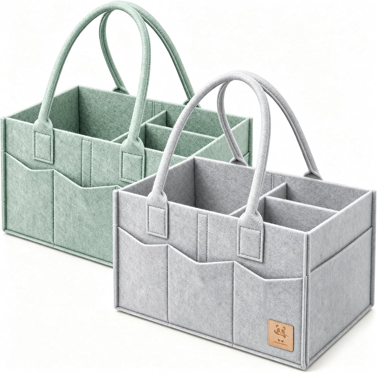HIPHOP PANDA 2-Pack Diaper Caddy Organizer - Nursery Storage Bin & Car Organizer for Diapers, Wipes, and Baby Essentials - Dual-Color Solid Set (Grey/Green), Regular Size