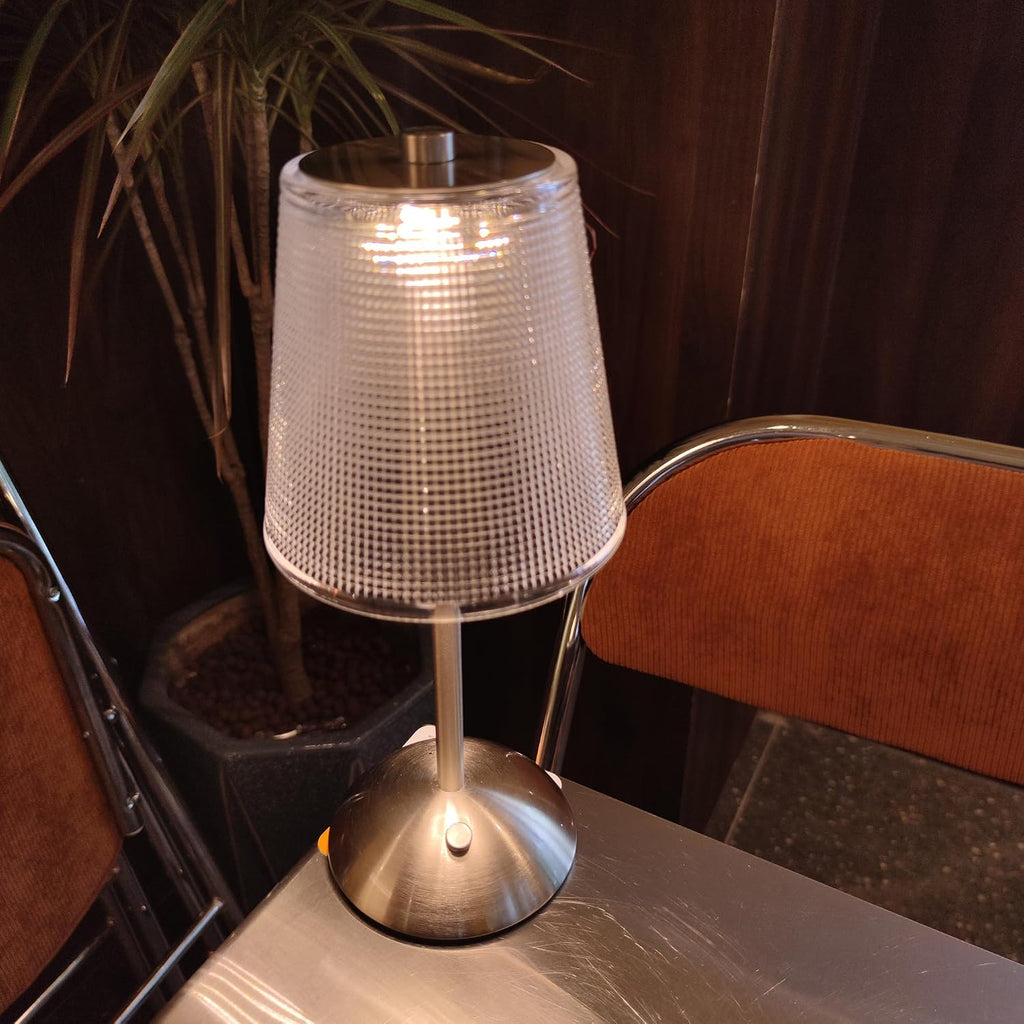 Cordless Rechargeable Metal Table Lamp, Cube Shade, Nickel