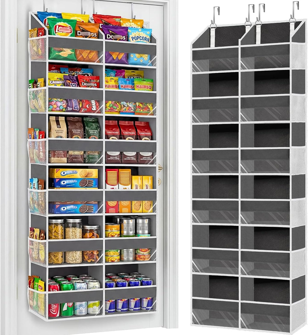 Over the Door Organizer 6 Tiers, Extra Large Behind Door Storage of 12 Compartments, 80 lbs Weight Capacity Hanging Storage Organizer with Clear Window Kids Toys, Shoes, Diapers, Room storage