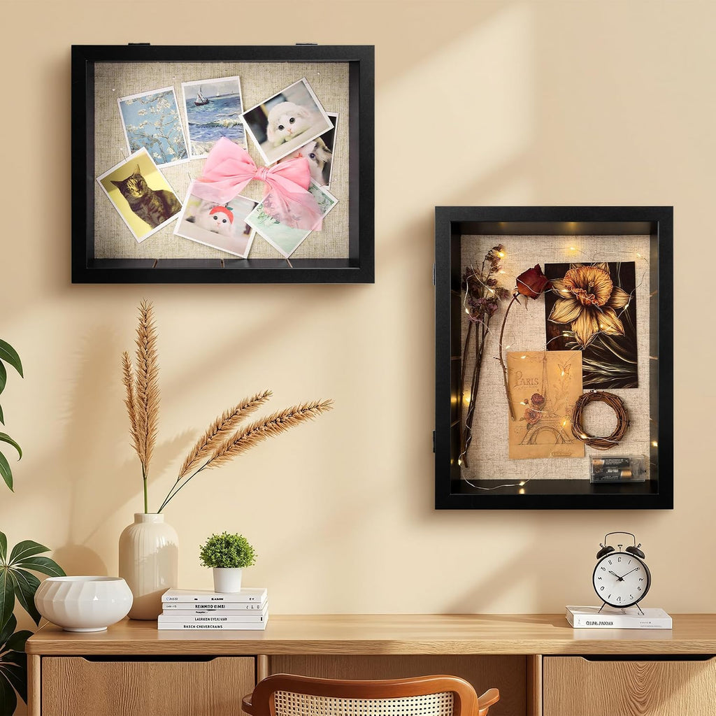 11x14 Shadow Box Display Cases with 3 Removable Clear Shelves, Black