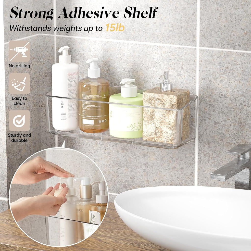 PAVSTINE 2 Pcs Clear Shower Shelf, Large Bathroom Wall Mounted Shower Caddy