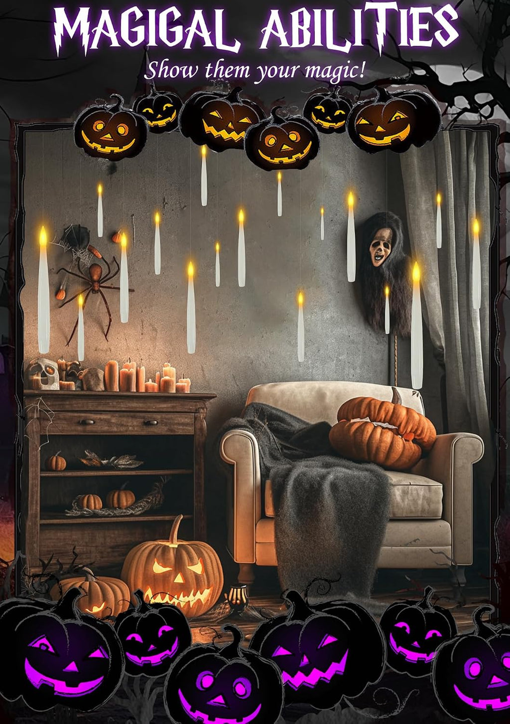 10 Floating Candles with Wand & 11 AAA Batteries Halloween Decor