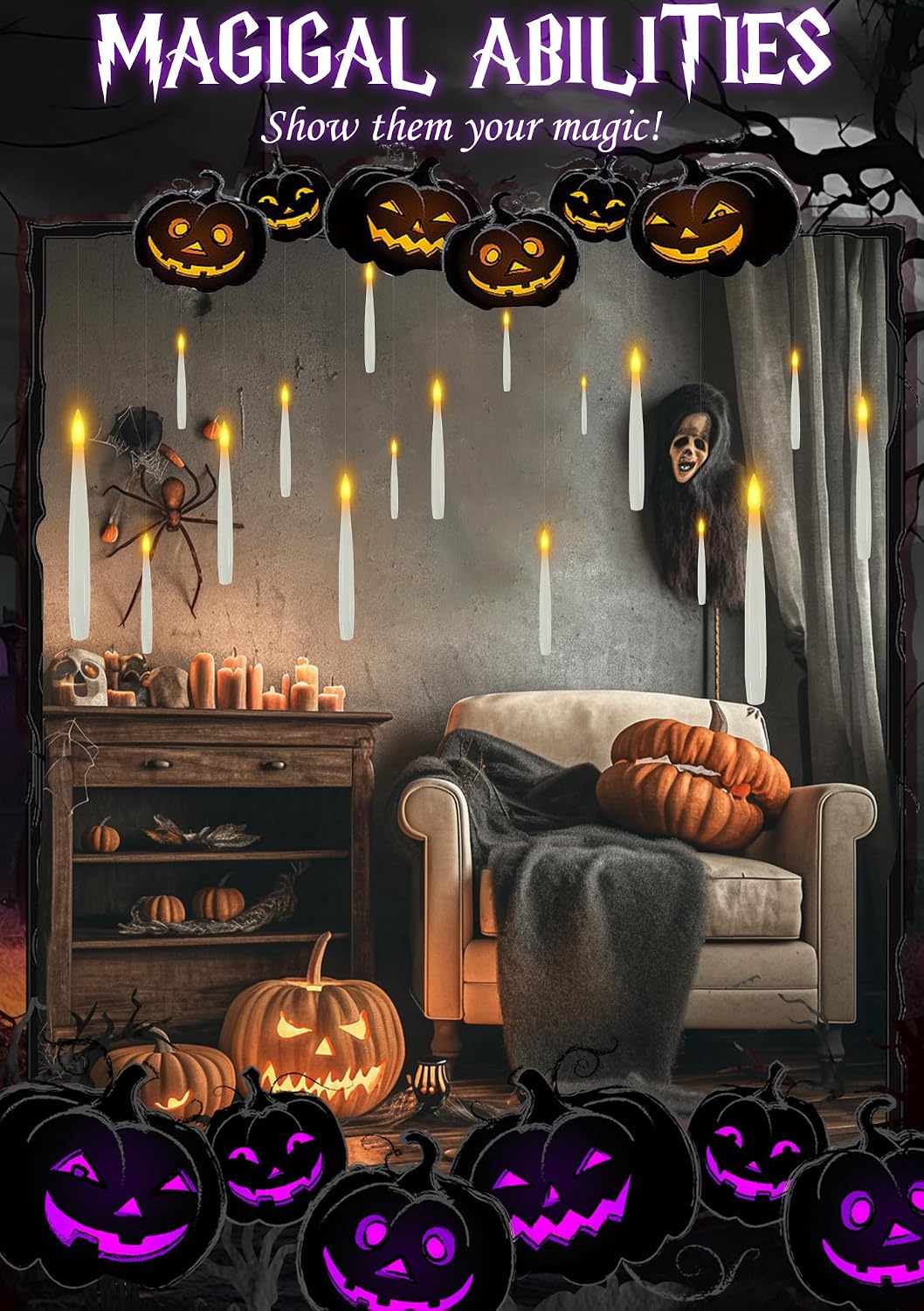 10 Floating Candles with Wand & 11 AAA Batteries Halloween Decor