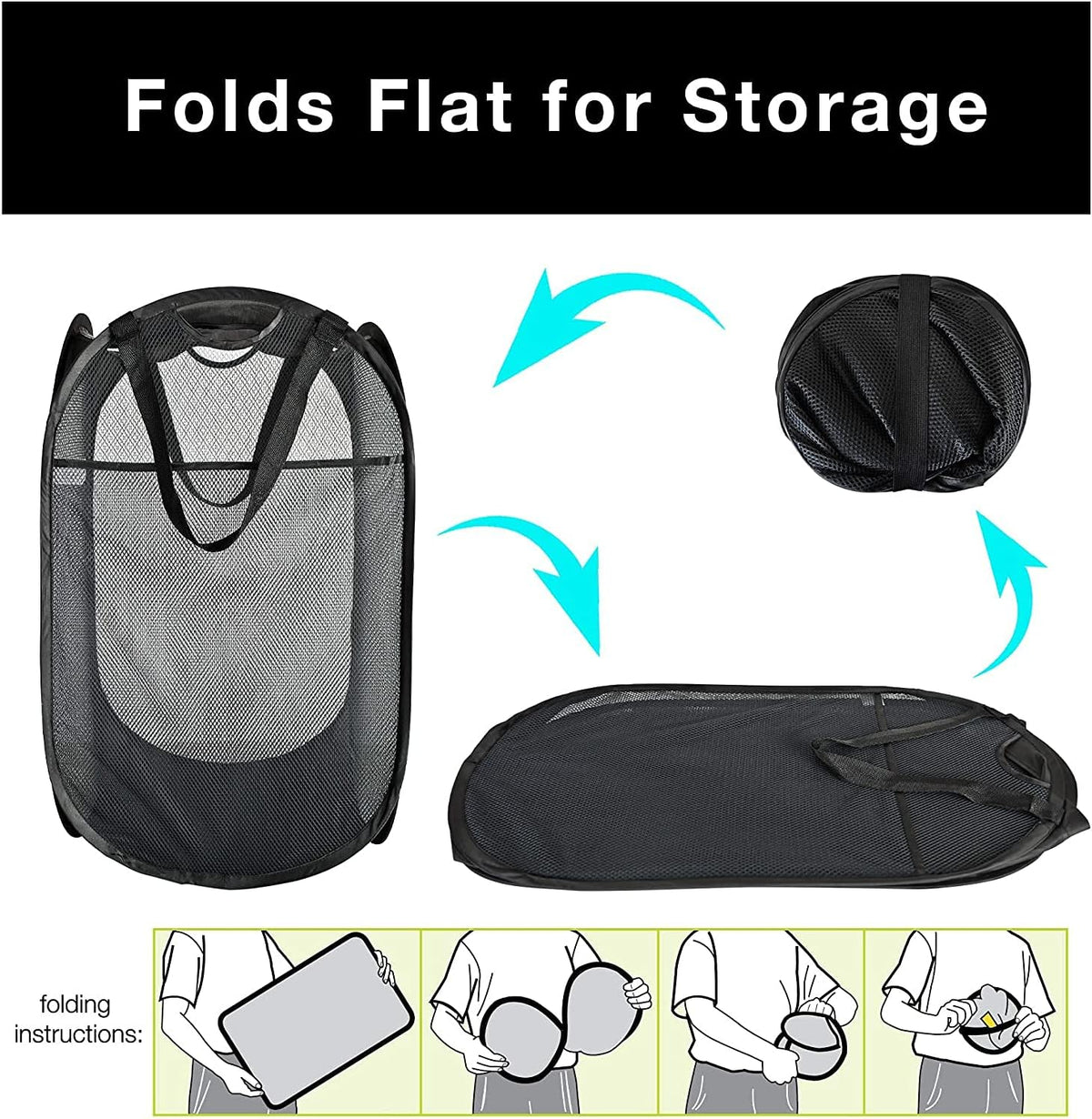 Laundry Basket, Laundry Hamper - Mesh Popup Laundry Hamper. Portable, Durable Handles, Collapsible for Storage, and Easy to Open. Great for The Kids Room, College Dorm, or Travel. (Black)[SHOOTING]