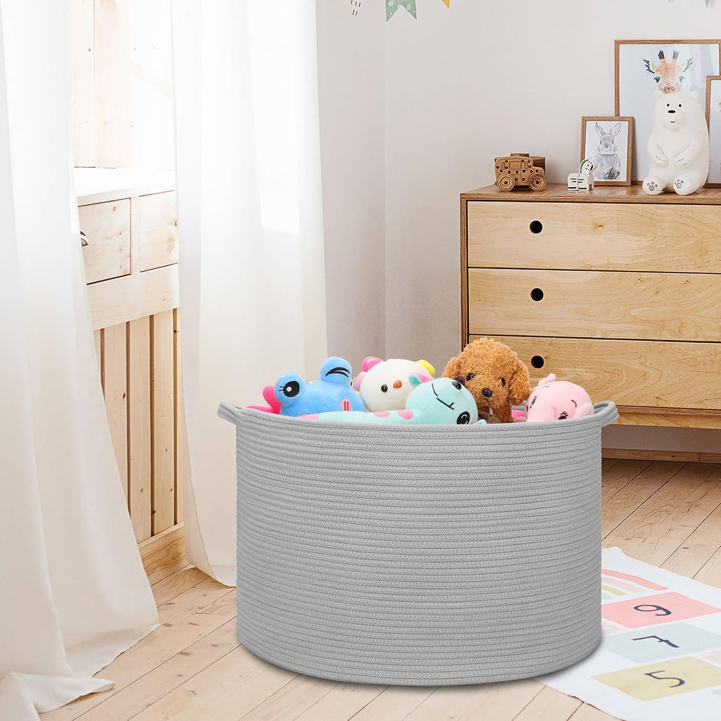 Cotton Rope Basket for Boys Kids, 87L Laundry Hamper, Light Gray