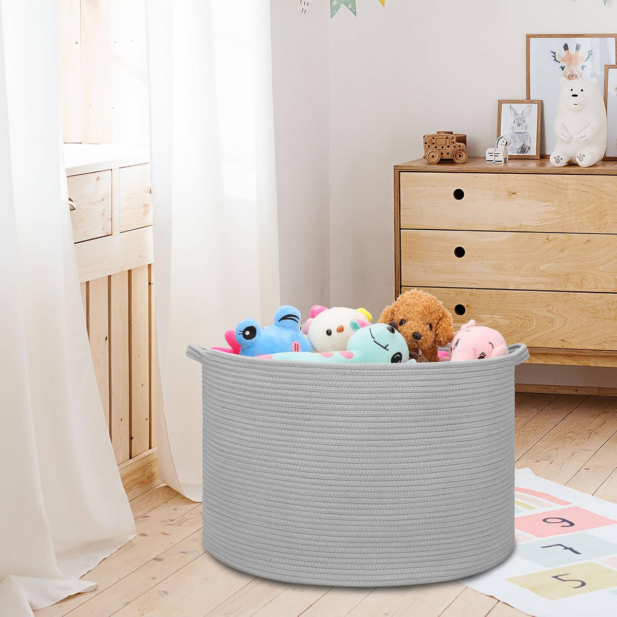 Cotton Rope Basket for Boys Kids, 87L Laundry Hamper, Light Gray