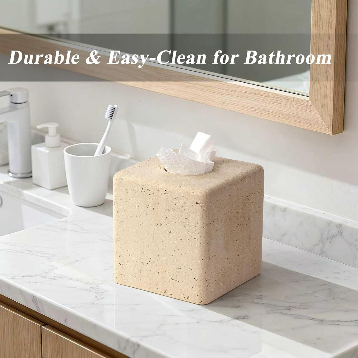 YMXYJM Resin Tissue Box Cover, Travertine Look, Square Holder
