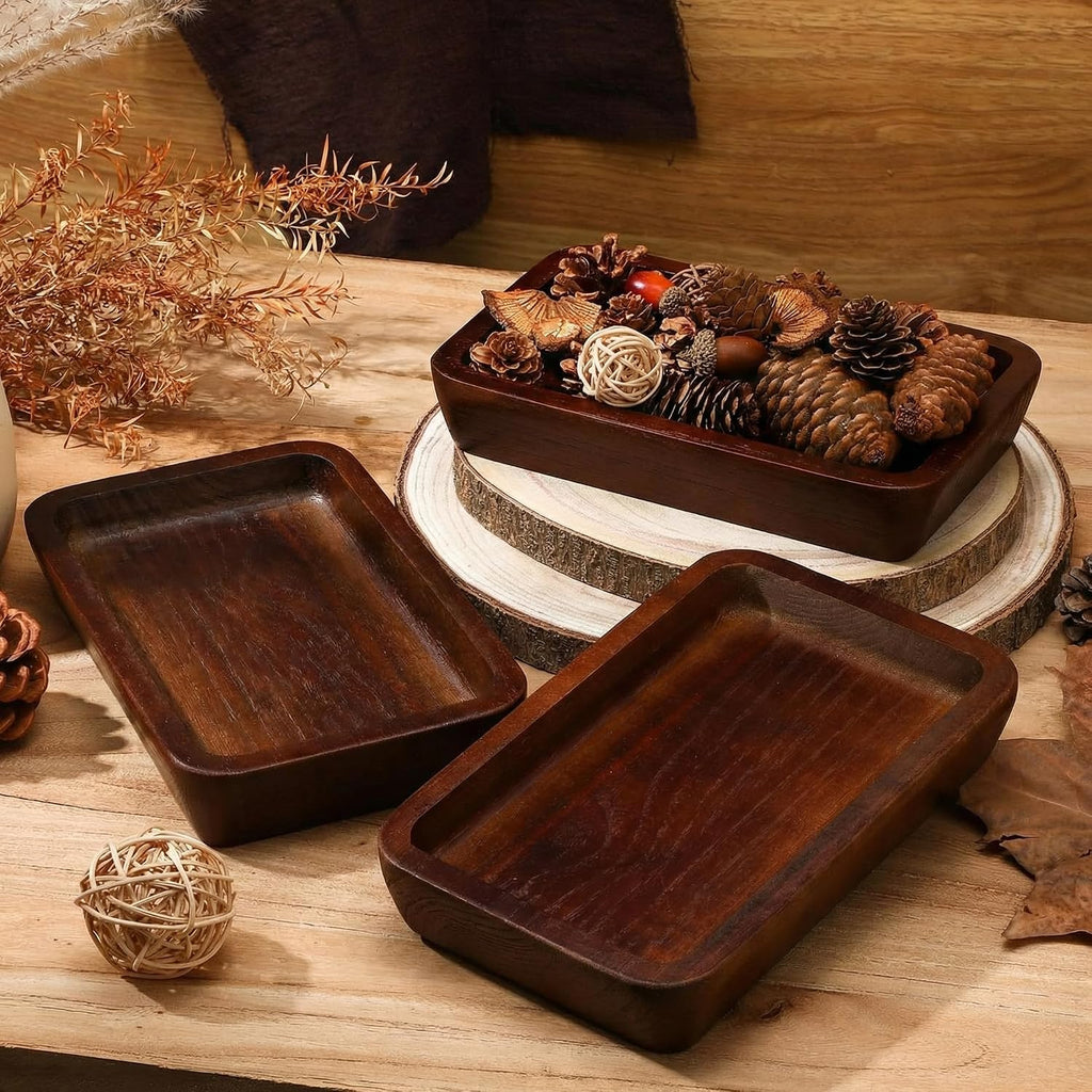 Jingmore 4 Pcs Wooden Bowl Square Tray Dough Charcuterie Board