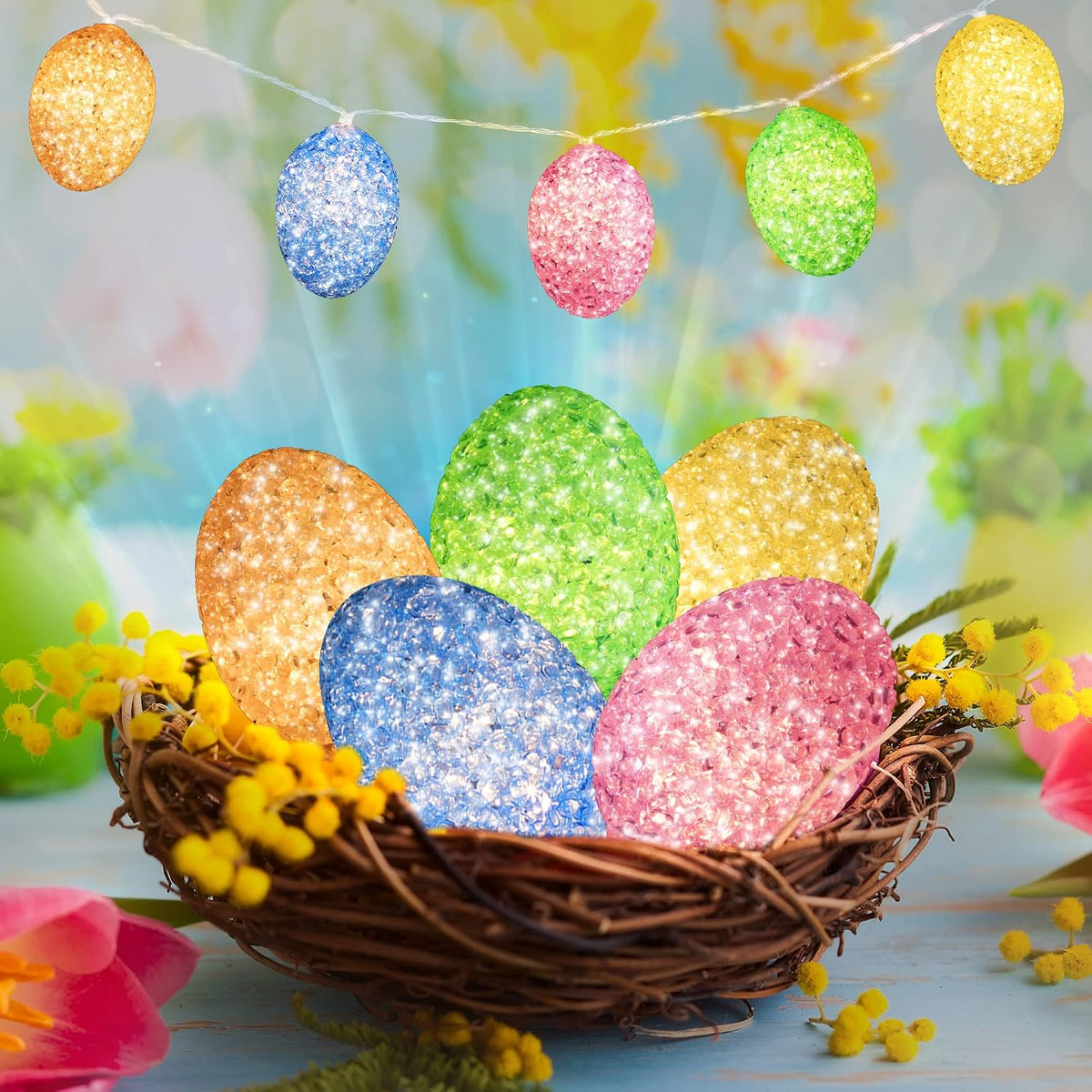 Hiboom Easter Decorations Egg Lights, 8 Flashing Modes LED Easter Lights, Waterproof Battery Operated Fairy Light for Outdoor Indoor Decorations(4.92 ft with 10 LED)