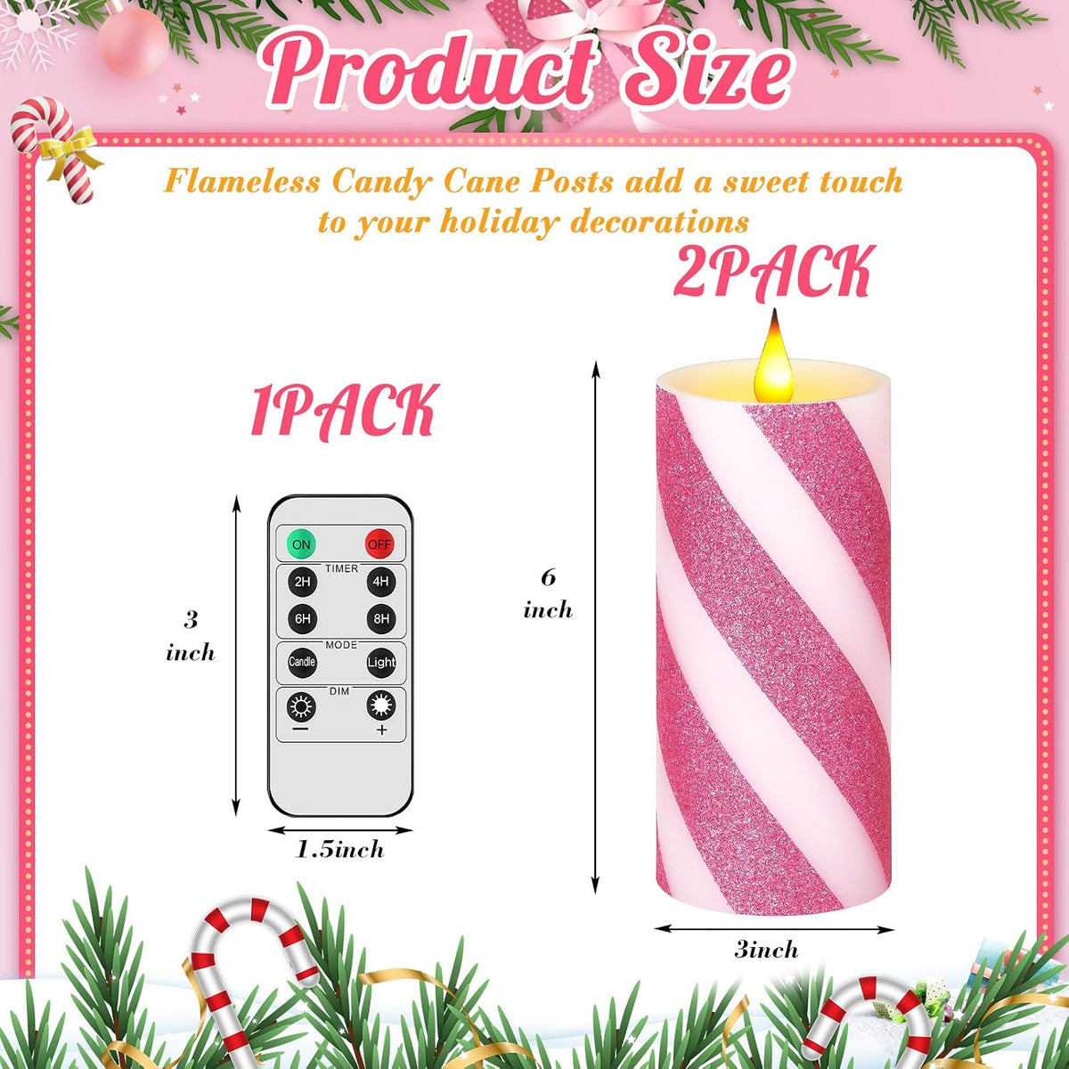 Retisee 2 Pcs Flameless Pillar Candles Remote Timer,3" X 6",Pink