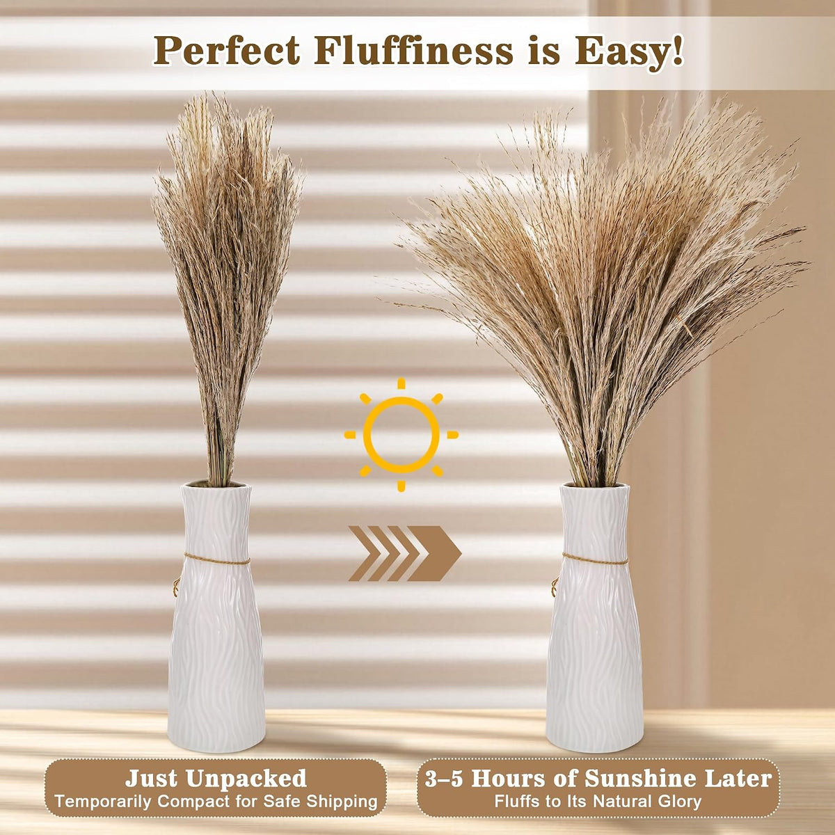 300 PCS Dried Pampas Grass Bouquet, Natural Pampas Grass Decor
