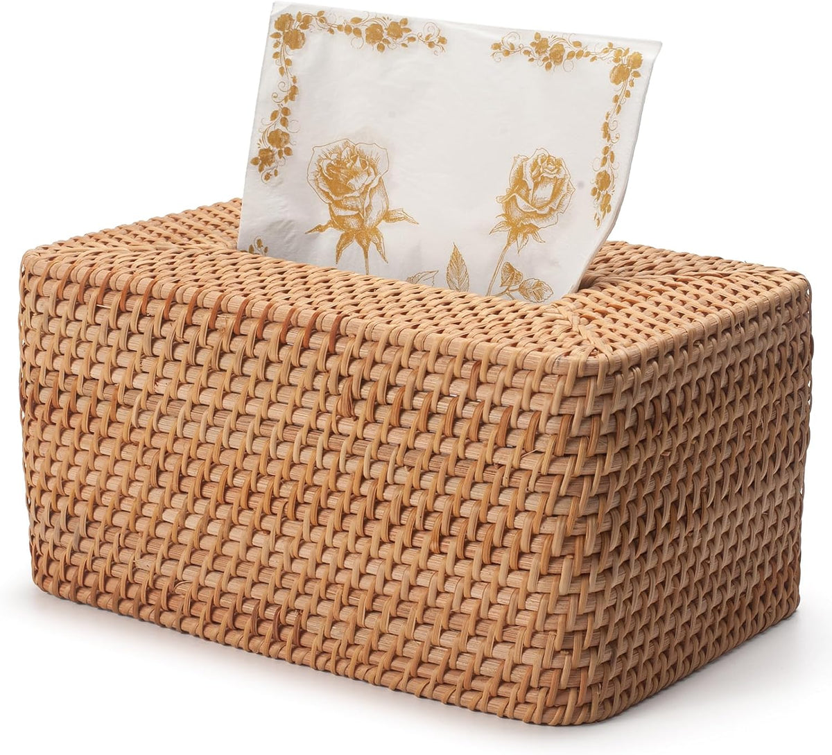 Rattan Tissue Box Cover, Rectangle Wicker Tissue Box Holder, Boho Tissue Box Cover for Living Room, Bathroom, Kitchen, Bedroom, 10.2 x 6.2 x 5.3 inch, Natural