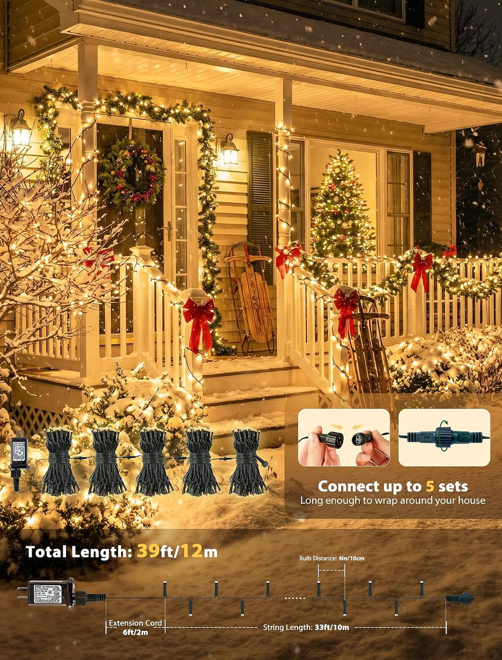 Hopolon Warm White Christmas Fairy String Lights, 33FT 100-LED with Remote